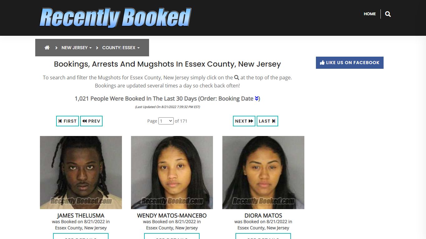 Bookings, Arrests and Mugshots in Essex County, New Jersey